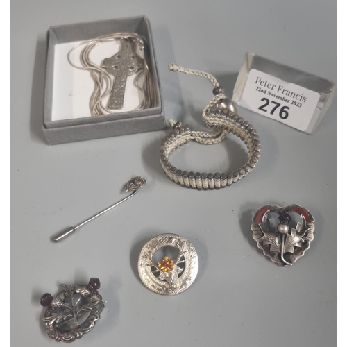 276 - Collection of Scottish silver hallmarked jewellery to include: silver and amethyst brooch, Links of ... 