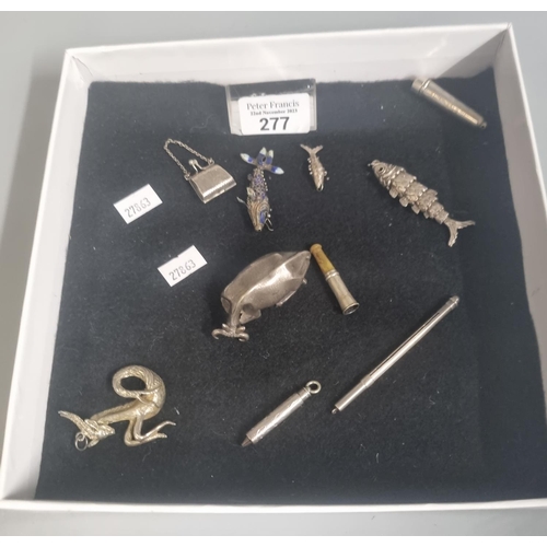 277 - Collection of silver items marked 925 - 835 to include: twizzle stick, reticulated enamel and other ... 