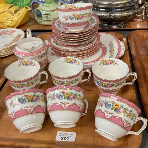 301 - 21 piece Crown Staffordshire fine bone china transfer printed floral tea set.   (B.P. 21% + VAT)