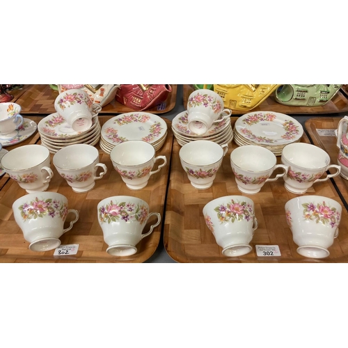 302 - 36 piece Colclough 'Wayside' bone china floral tea set comprising: cups saucers and side plates.  (2... 