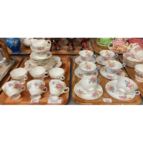 303 - Set of six Shelley fine bone china floral tea cups and saucers together with a 21 piece Foley bone c... 