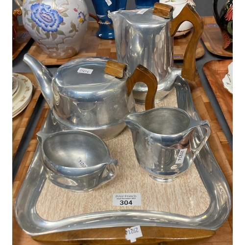 304 - Piquot Ware five piece tea service including tray.   (B.P. 21% + VAT)