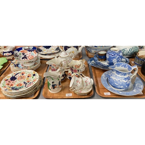 315 - Three trays of assorted china to include: 19th century pouch shaped dresser jugs, Imari design plate... 