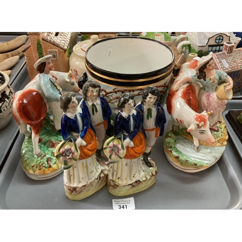 341 - Tray mainly 19th century Staffordshire Flat Back figurines and figure groups together with a contine... 