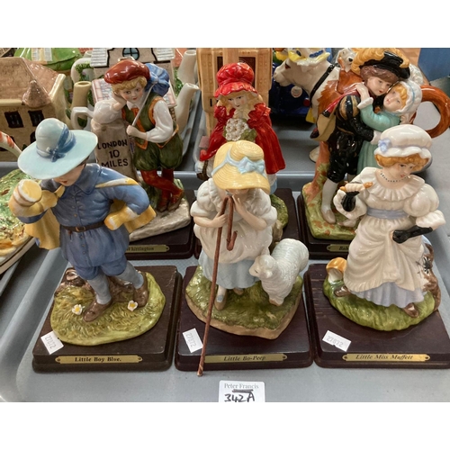 342A - Collection of six Madam Tussauds ceramic figurines on wooden bases to include: 'Little Boy Blue', 'L... 