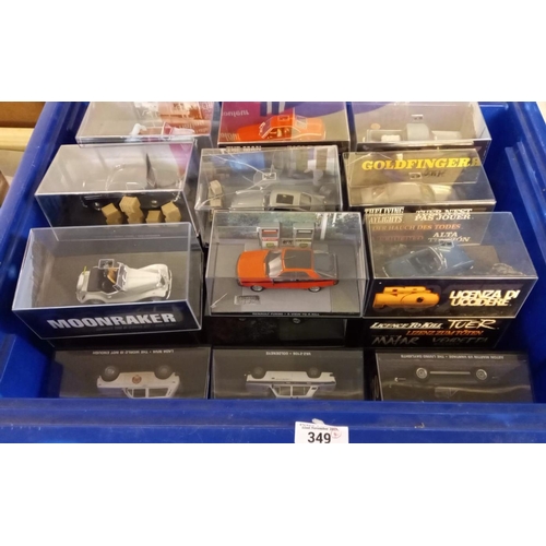 349 - Large collection of modern diecast model vehicles, mostly from James Bond 007, three boxes all in or... 