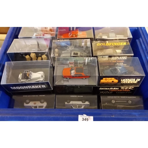 349 - Large collection of modern diecast model vehicles, mostly from James Bond 007, three boxes all in or... 