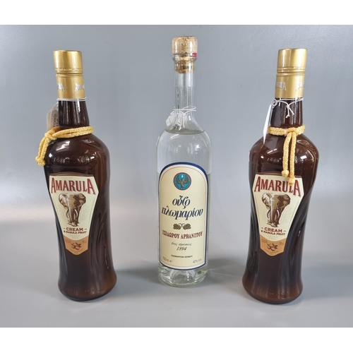 383 - Bottle of Russian Vodka 700ml.  40% vol.  together with two bottle of Amarula cream and Morula fruit... 