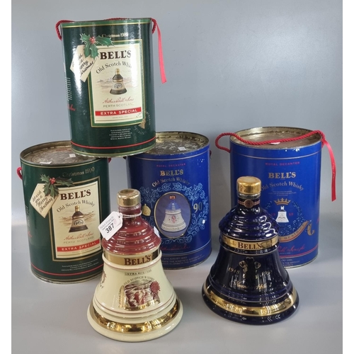 387 - Collection of Wade Bell's Old Scotch Whisky porcelain decanters in original boxes to include: Christ... 