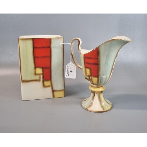 4 - Beswick Ware 1652 square section geometric design vase together with matching cream jug of helmet fo... 