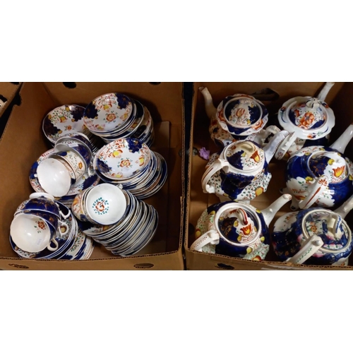 400 - Large collection of Gaudy Welsh tea ware to include: six 'Tulip' design teapots, various 'Tulip' des... 