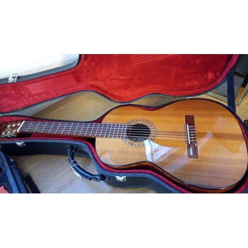 423 - Six string modern acoustic guitar by Joan Kastti Mira of Spain.  Hard fitted case.  (B.P. 21% + VAT)