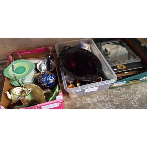 430 - Three boxes of assorted items to include: trays, mirrors, pottery and other ceramics, cake stand etc... 