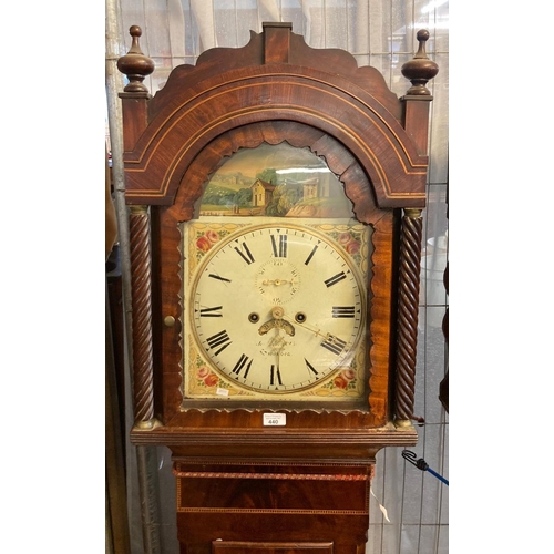 440 - 19th century Welsh mahogany eight day long case clock , the painted face marked 'J Kirn & Co of Swan... 