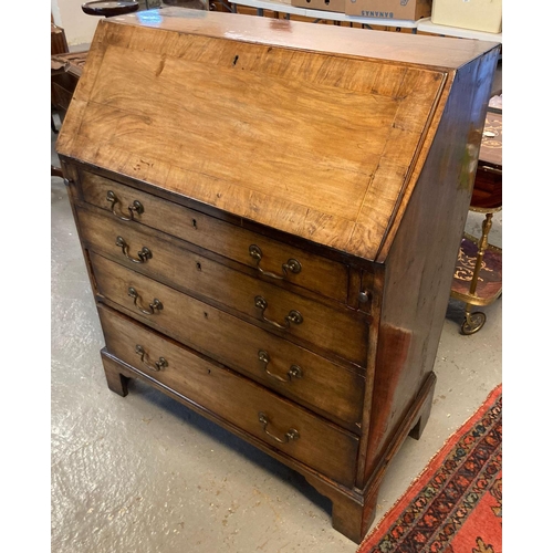 443 - George III mahogany fall front bureau having a bank of four drawers on bracket feet.  (B.P. 21% + VA... 