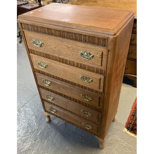 444 - 20th century oak straight front of five drawers on cabriole legs.  59x34x100cm approx.  (B.P. 21% + ... 