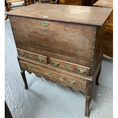 448 - 18th century oak coffer on stand.  88x50x99cm approx.  (B.P. 21% + VAT)