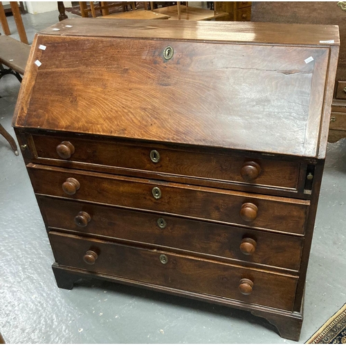 449 - 19th century Welsh mahogany fall front bureau having a bank of four drawers with knob handles on bra... 