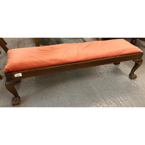 459 - Early 20th century mahogany framed rectangular footstool of low proportions on cabriole legs and bal... 