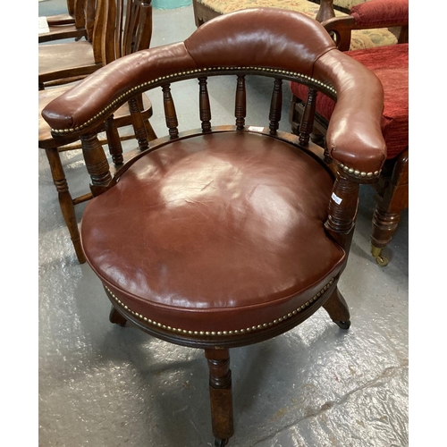 461 - Late 19th century walnut and leather swivel club type armchair.  (B.P. 21% + VAT)