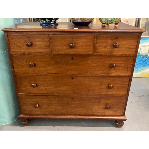 471 - 19th century mahogany straight front chest of three short and three long drawers on a projecting bas...
