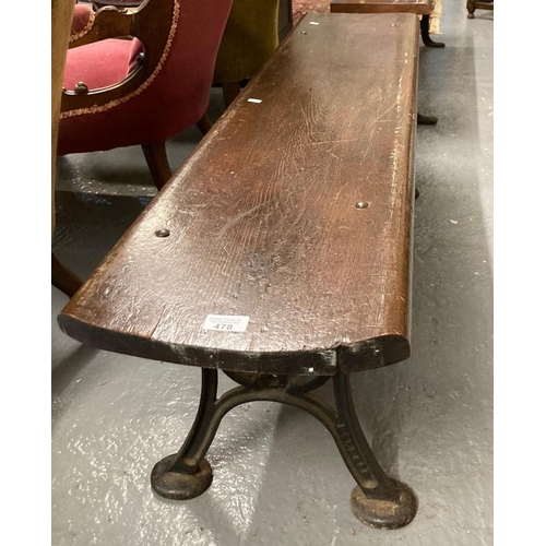 478 - Early 20th century pine top bench with cast iron frame.  (B.P. 21% + VAT)