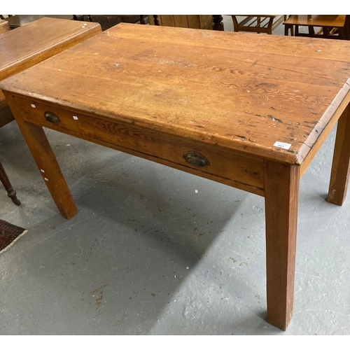 481 - Late 19th early 20th century pitch pine single drawer farmhouse kitchen table on square legs.  127x7... 