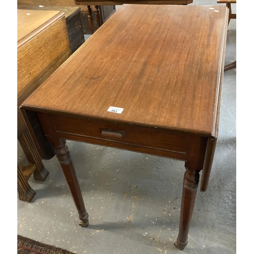 483 - 19th century mahogany Pembroke table on ring turned tapering legs and casters.  (B.P. 21% + VAT)