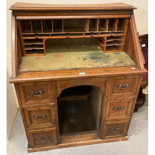 493 - Early 20th century oak tambour and fall front writing desk/bureau.  (B.P. 21% + VAT)