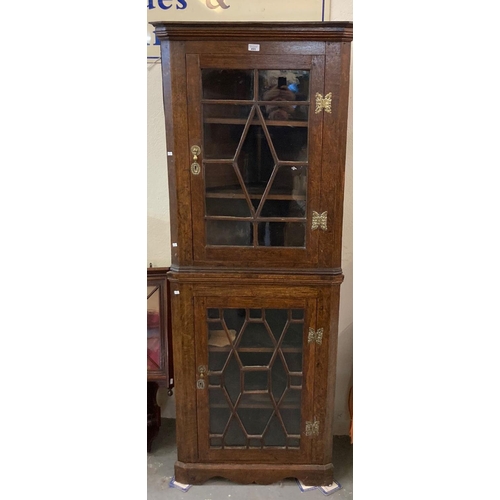 495 - 19th century oak two stage astragal glazed corner cabinet.  (B.P. 21% + VAT)