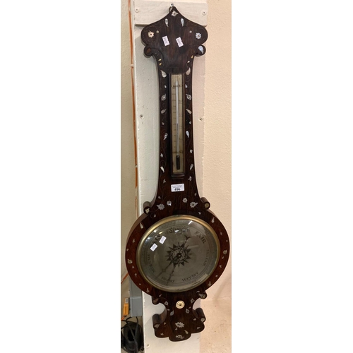 496 - 19th century rosewood and mother of pearl banjo barometer.  (B.P. 21% + VAT)