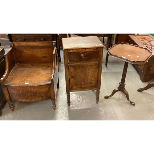 513 - Collection of furnishing items to include: 19th century commode seat, tripod wine table and mid cent... 