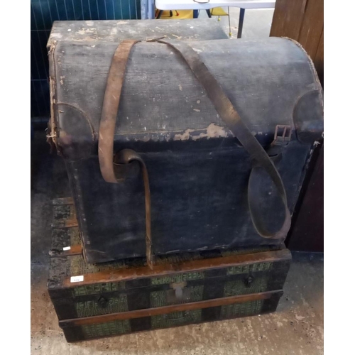 526 - Vintage cane bound travelling trunk and vintage dome topped canvas travelling trunk.  (2)  (B.P. 21%... 