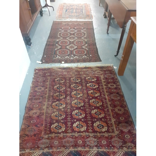 533 - Three Middle Eastern design carpets/runners, overall with geometric and foliate decoration.  113x122... 