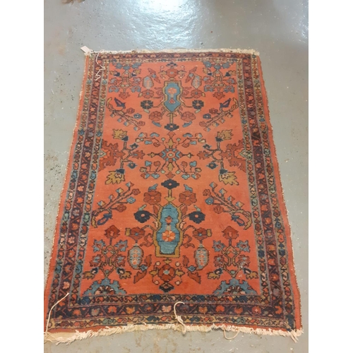 536 - Middle Eastern design red ground floral and foliate runner.  144x100cm approx.  (B.P. 21% + VAT)