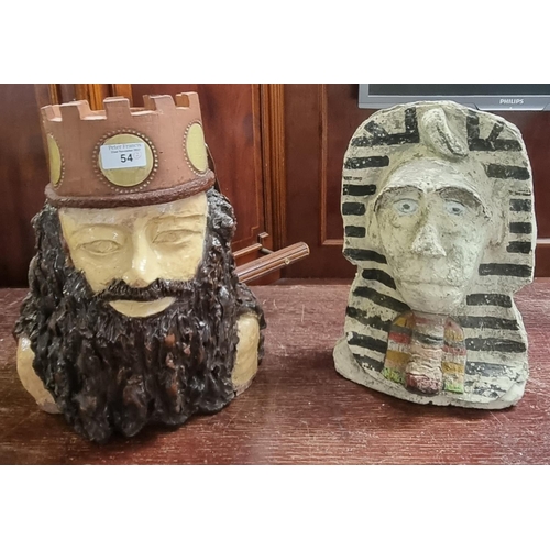 54 - Andreas Jancziak, pottery sculpture of a bearded man.  37cm high approx.  Together with an Egyptian ... 