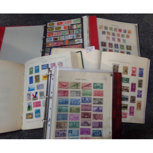 74 - Box with All World collection of mostly used stamps in five albums, 100s.   (B.P. 21% + VAT)