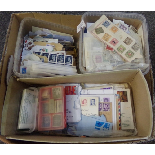 76 - Large selection of All World stamps in various small boxes and plastic tubs.  100s.   (B.P. 21% + VA... 