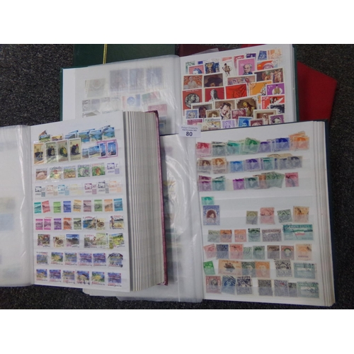 80 - All World collection of stamps in two albums and four stockbooks, many 100s of stamps.   (B.P. 21% +... 