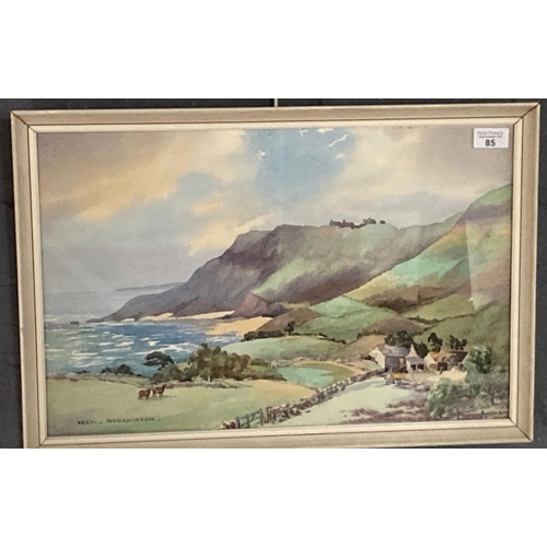 85 - Cecil Hodgkinson, coastal landscape with beach and farmstead, signed.  Watercolours.  33x50cm approx... 