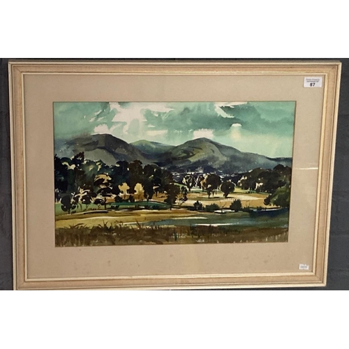 87 - Peter Atkin (British 20th century), 'The Malverns from above Croome Court', signed.  Watercolours.  ... 