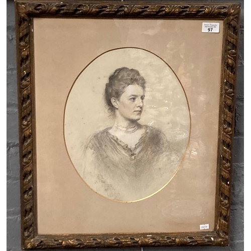 97 - British School (19th century), portrait of a gracious lady, signed dated 1890.  Pencil and watercolo... 