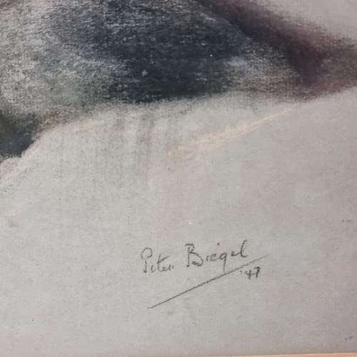 109 - Peter Biegel (British 1913-1987), Dog study, signed and dated '47.  Pastels.  27x41cm approx.  Frame... 