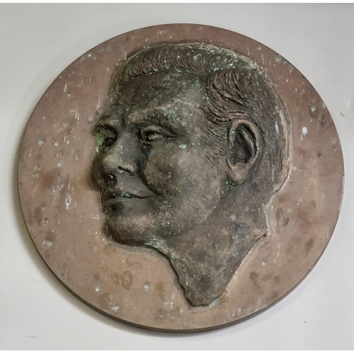 111 - Harvey Thomas (Welsh, lived locally, died 2017), two circular bronze portrait reliefs, of Welsh Rugb... 