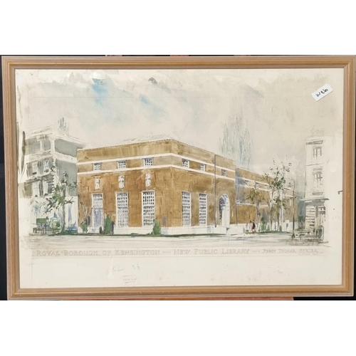 116 - William Walcott RBA, architectural study to a design by Percy Thomas P.P.R.I.B.A , 'Royal Borough of... 