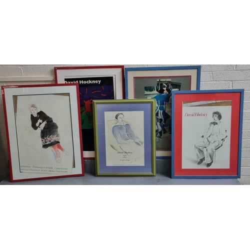 120 - Group of David Hockney museum type posters, various including: three portraits, dancing couple and a... 