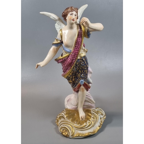 129 - Late 18th century Derby porcelain figure of a semi-nude winged lady with multi-coloured hand pained ... 