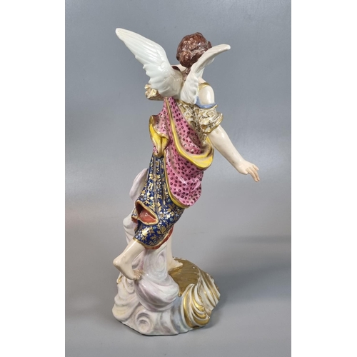 129 - Late 18th century Derby porcelain figure of a semi-nude winged lady with multi-coloured hand pained ... 