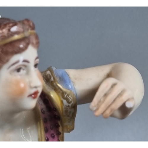 129 - Late 18th century Derby porcelain figure of a semi-nude winged lady with multi-coloured hand pained ... 