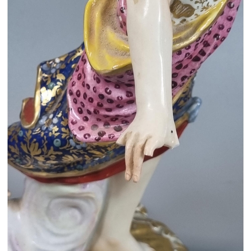 129 - Late 18th century Derby porcelain figure of a semi-nude winged lady with multi-coloured hand pained ... 